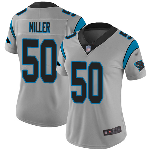 Carolina Panthers Limited Silver Women Christian Miller Jersey NFL Football 50 Inverted Legend